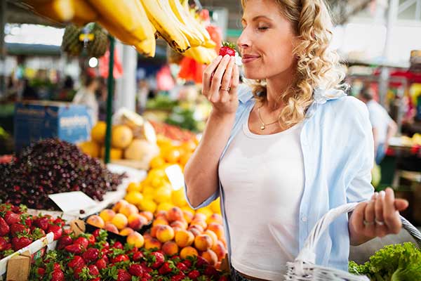 Farmers market with local produce and community food vendors