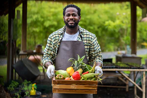 Farmers market with local produce and community food vendors